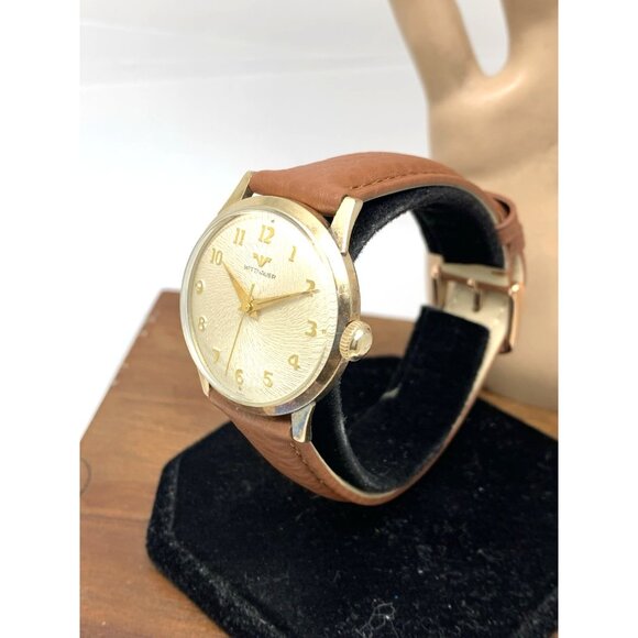 Wittnauer Men's Watch 108A Vintage 60'S Swiss Hand Wind 11WSG 32mm Leather Strap - Picture 2 of 15